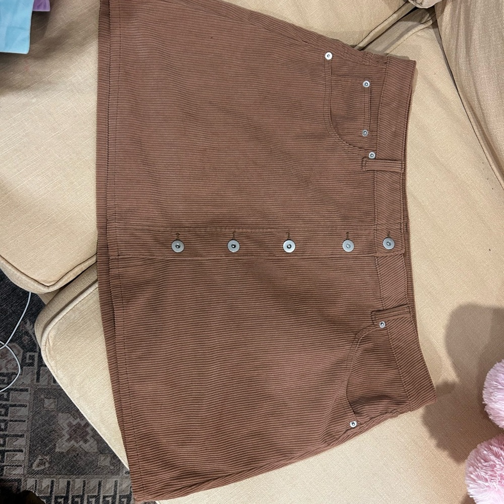 Size 18 Corduroy Button-Front Mini Skirt in Brown